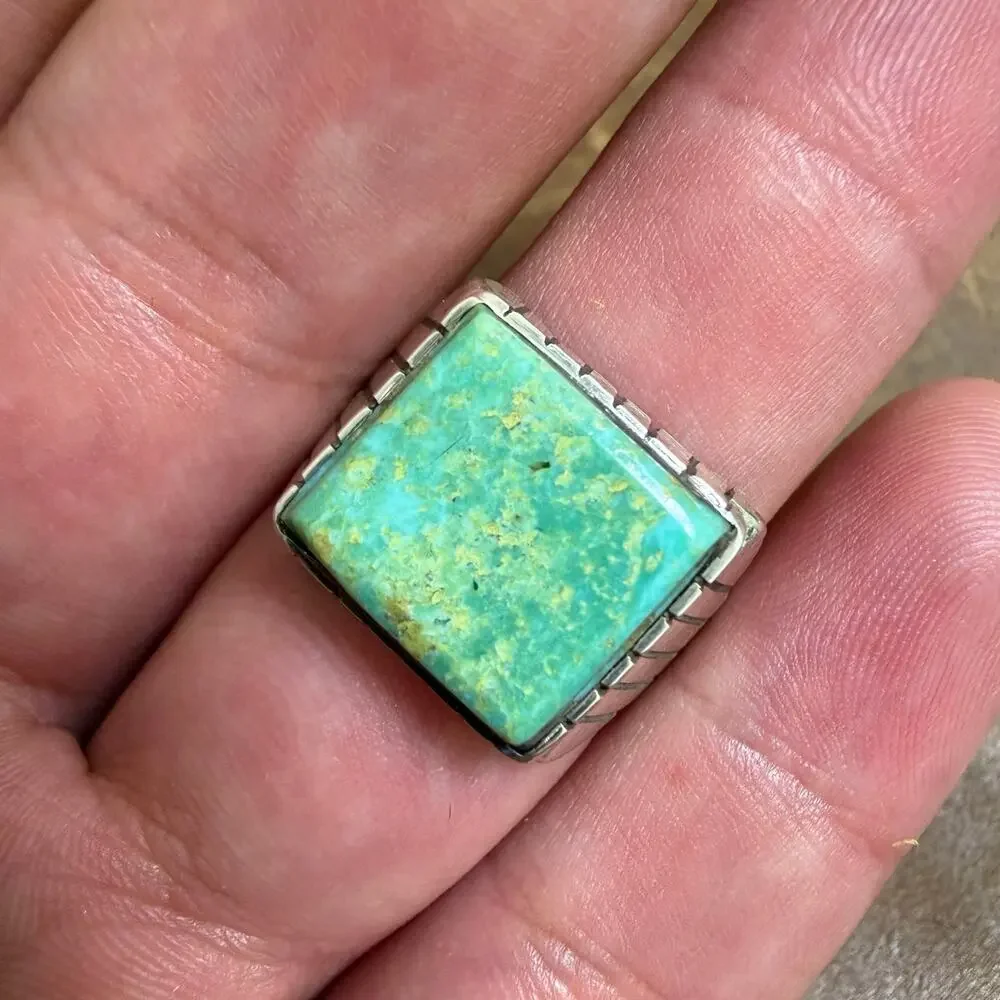 Native American Kingman Turquoise & Sterling Silver Ring Size 8.5 Trevor Jack